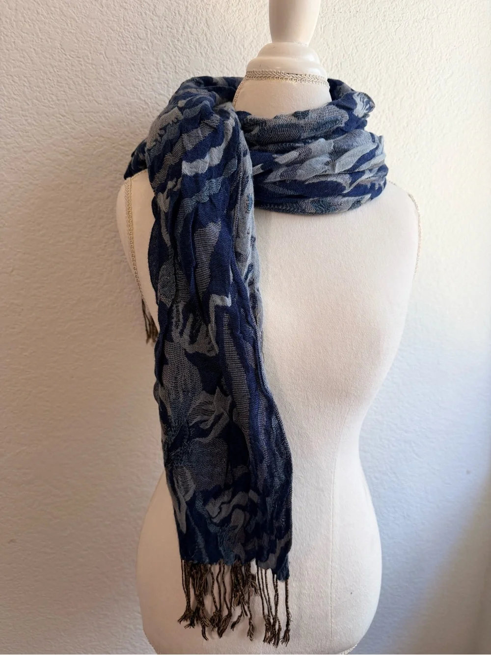 Blue Floral Pattern Lightweight Scarf Womens Winter Accessories